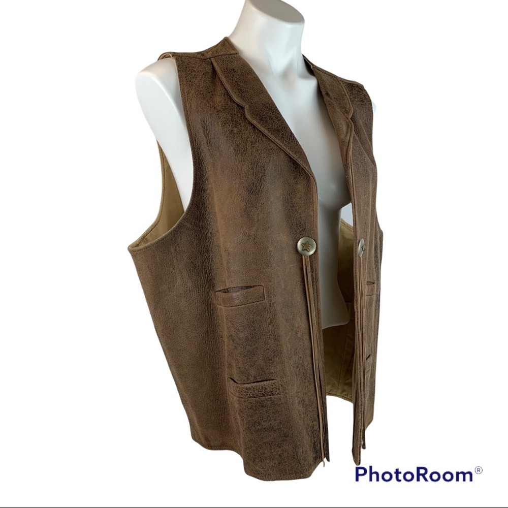 🎃SOLD🎃 SCULLY Vintage Leather Concho Vest Unisex Western Tassel Fringe XL - Picture 2 of 13